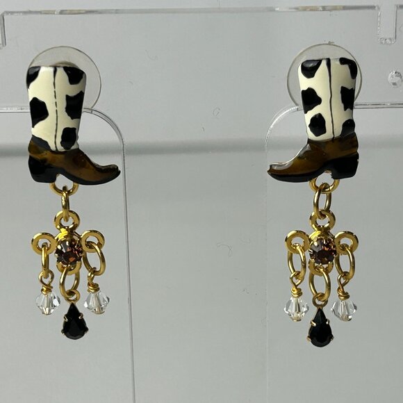 Lunch at The Ritz Cowboy Boot with Rhinestone Dangles Earrings